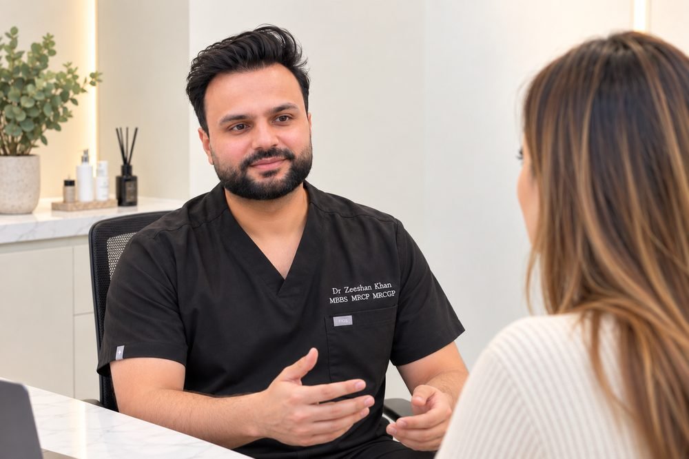 Dr Khan speaking with a patient during consultation